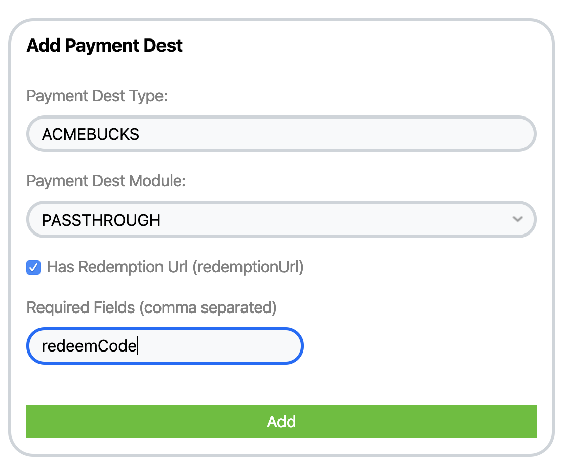 New Payment Dest Screenshot